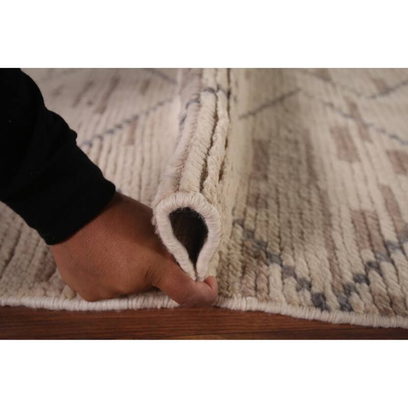 Trellis Ivory Moroccan Area Rug Handmade Wool Carpet - 5'11"x 10'3"