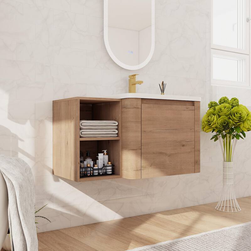 Beingnext 24''/28''/36''/40''/60''/68'' Floating Bathroom Vanity with Sink, Wall Mounted Bathroom Vanity with Soft Close Door