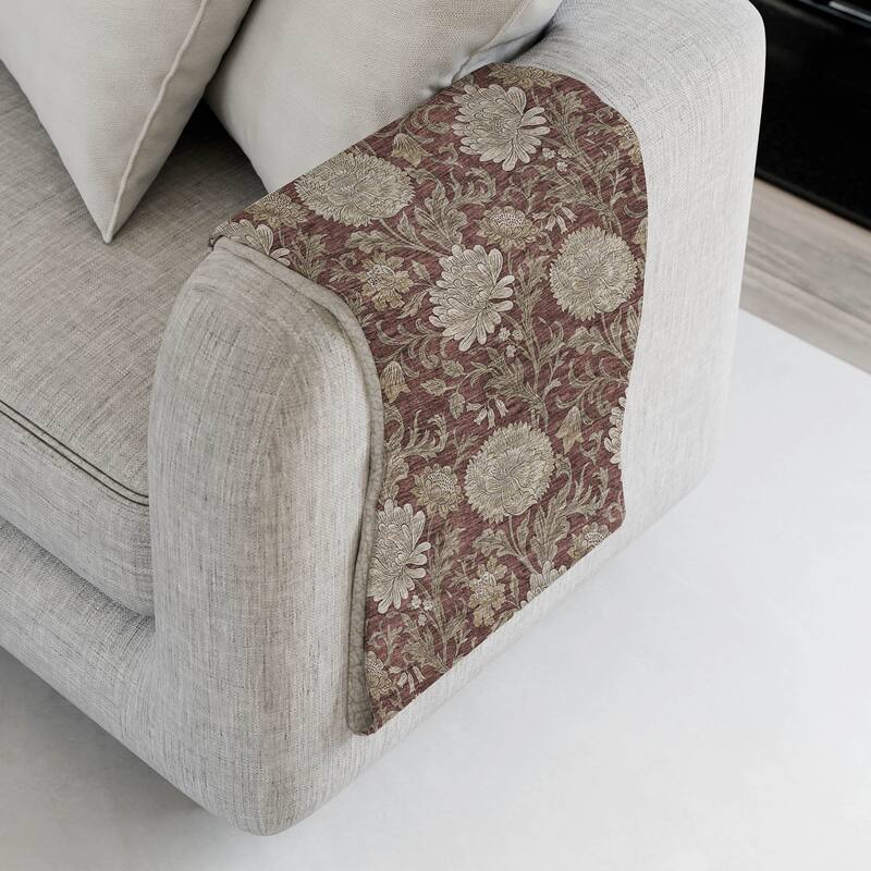 Premium Machine Washable Floral Sherpa Throw Blanket - Merlot - 4'2" x 5'10"