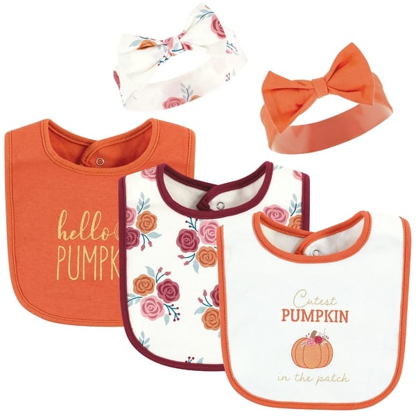 slide 1 of 1, Hudson Baby Infant Girl Cotton Bib and Headband or Caps Set, Pink Cutest Pumpkin, One Size - Pink Cutest Pumpkin - One Size One Size - Pink Cutest Pumpkin