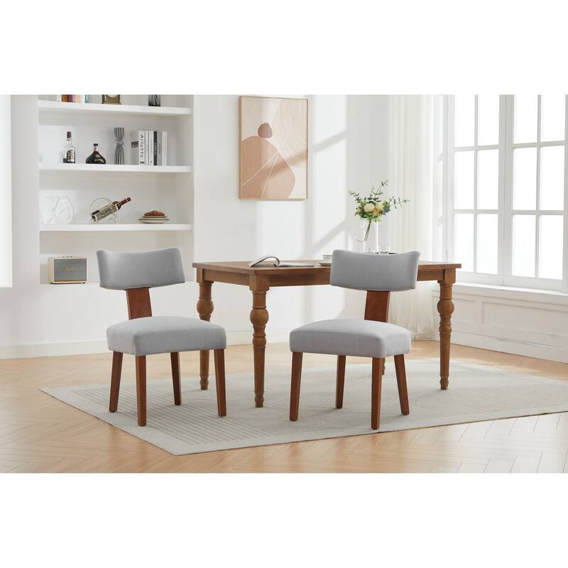 Linen Dining Chairs Set of 2, Armless Chairs with Curved Upholstered Backrest and Wooden Legs for Dining Room