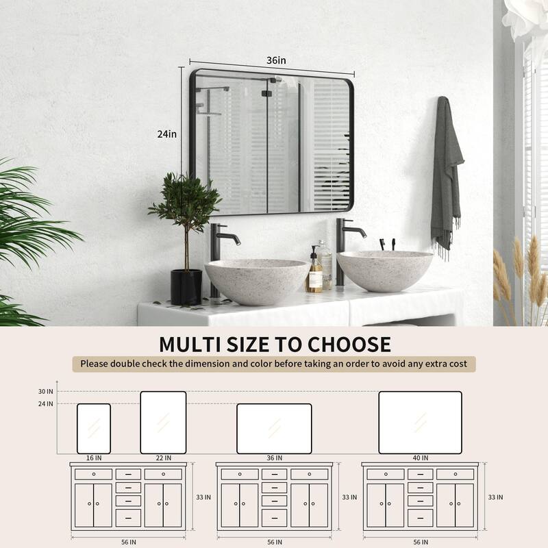 Modern Rounded Rectangle Wall Mirror with Stainless Steel Frame for Bathroom Vanity(1 Piece)