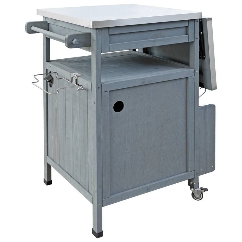 Kitchen Island w/Drop Leaf, Drawer, Towel Rack and Stainless Steel Top w/Wood Storage Cabinet, Rolling Cart for Kitchen Garden