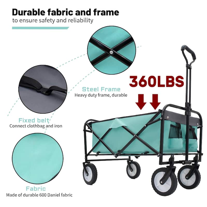 Collapsible Foldable Wagon Cart with Strapping System & 360 lb Capacity
