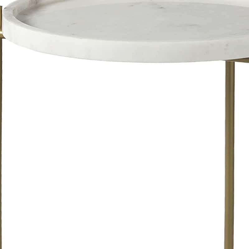 HomeRoots 23" White and Gold Marble and Iron Round End Table - 16.50 in. x 23.00 in. x 16.50 in.