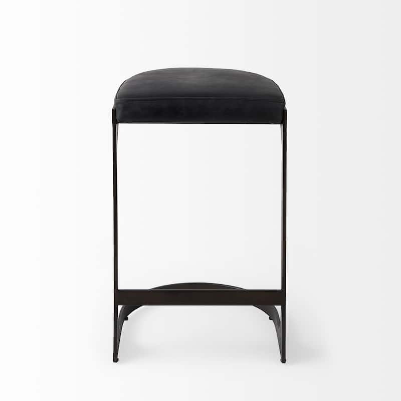 Tyson Black Genuine Leather with Dark Gray Metal Frame Counter Stool