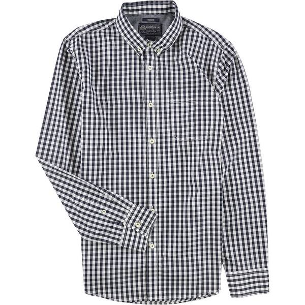 slide 1 of 4, American Rag Mens Varsity Park Check Button Up Shirt, Blue, Medium