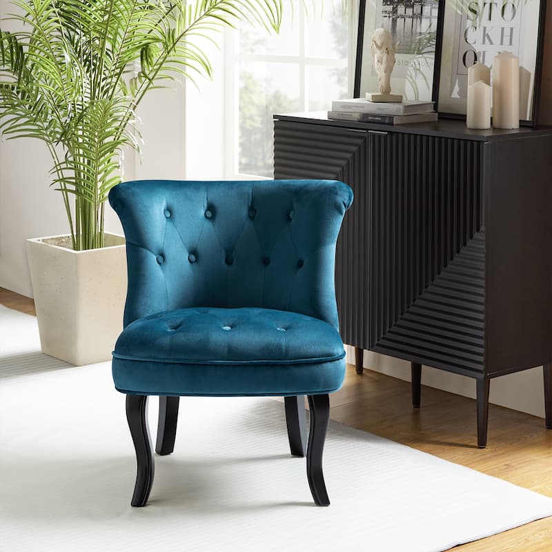 Paolino 25.1" Wide Traditional Velvet Button-tufted Back Stools with Wood Legs by HULALA HOME