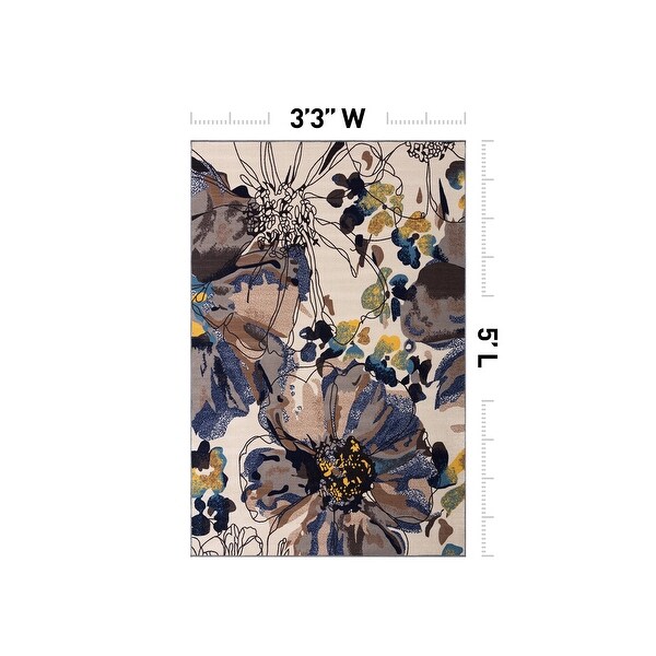 World Rug Gallery Modern Bright Flowers Non-Slip Area Rug Multi