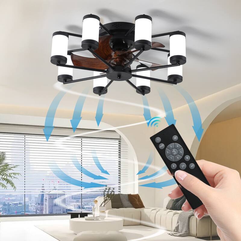 Modern Ceiling Fan Light with 5 Blades and Remote Control, Cylindrical Fixture for Bedroom and Living Room