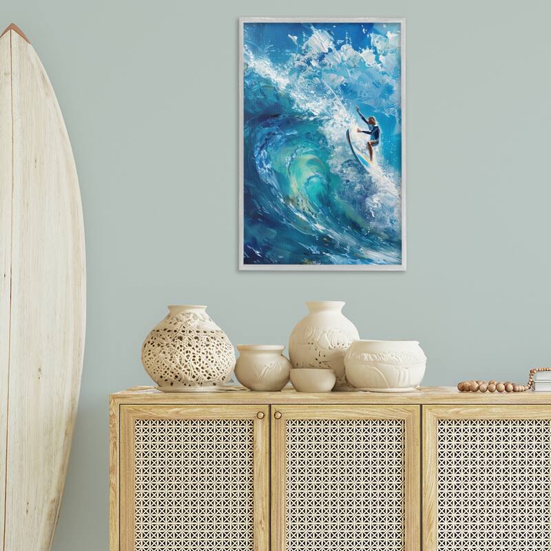 Stupell Soul Surfer on Tidal Wave Framed Giclee Art Design By LSR Design Studio