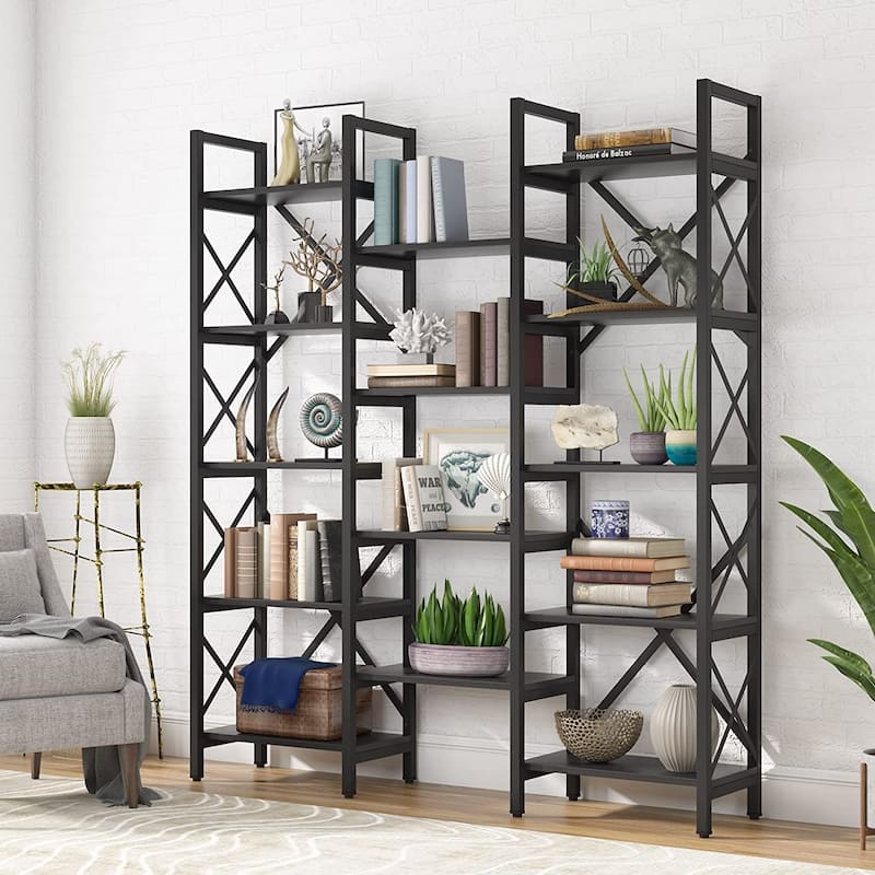 Large Triple Wide 5-Shelf Etagere Bookcase