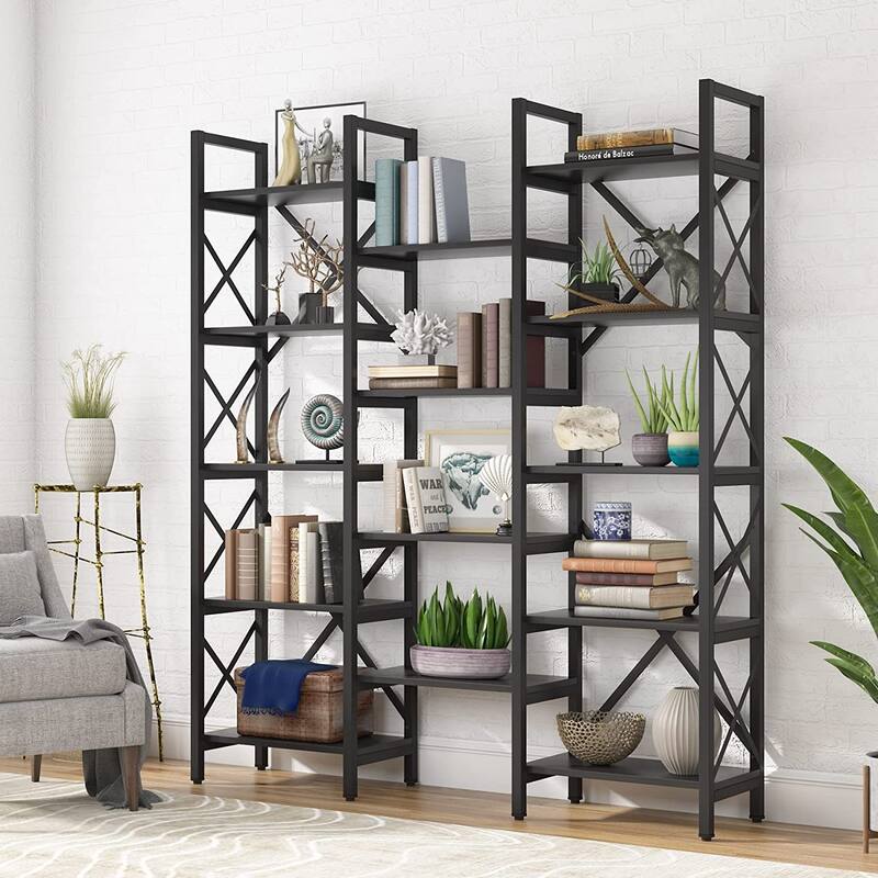 Large Triple Wide 5-Shelf Etagere Bookcase