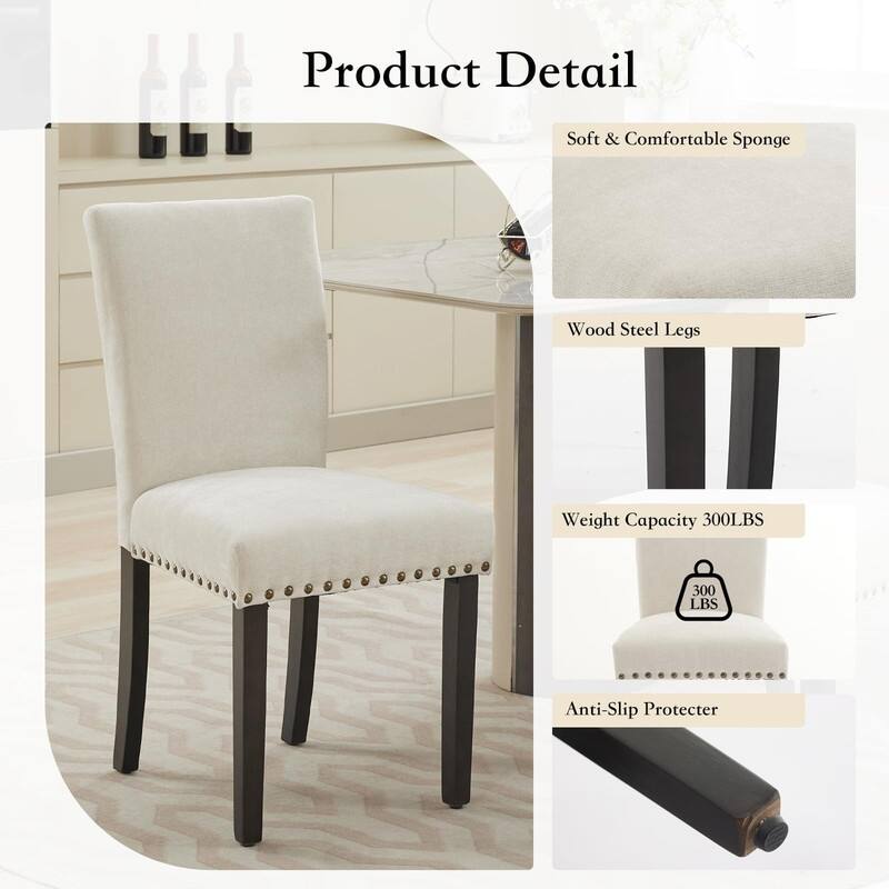 Dining Chairs Set of 2 Upholstered Fabric Kitchen Chairs with Nailhead Trim（Option）