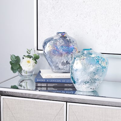 The Novogratz Blue Glass Handmade Blown Vase (Set of 2) - 8 x 5 x 9