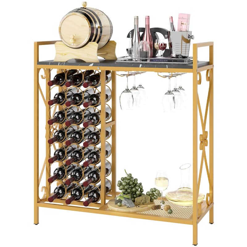 Floor Wine Bar Table Industrial Storage Shelf Liquor Bar Cabinet - Rustic Brown + Black
