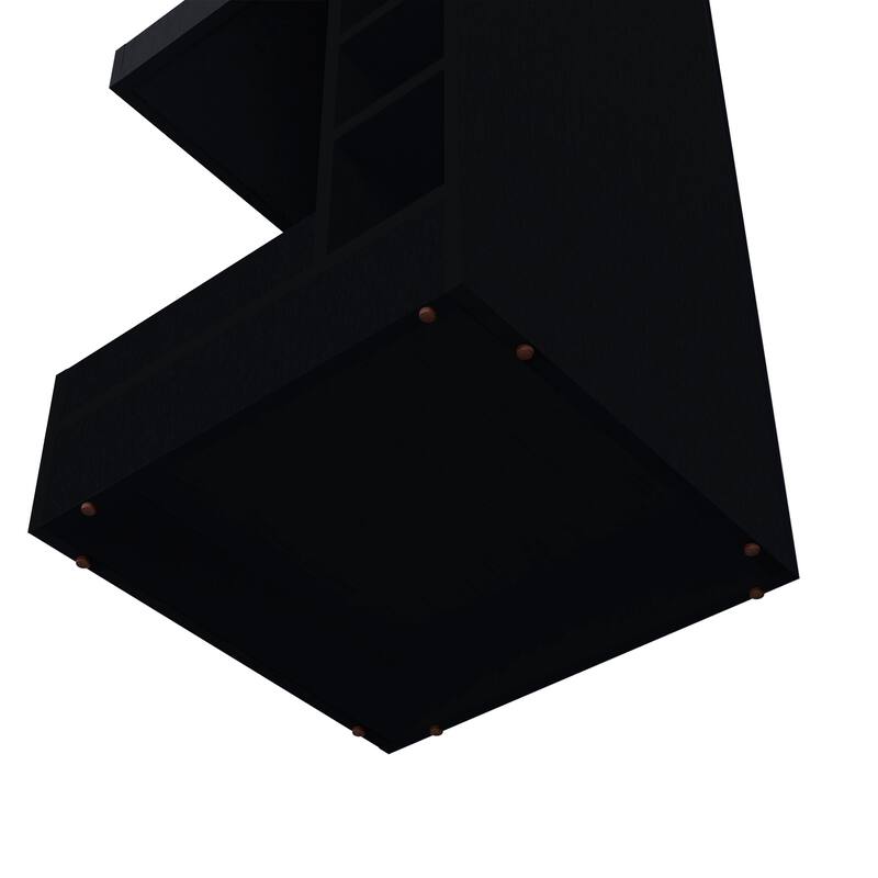 FM FURNITURE Lamer Corner Bar Cabinet with Wine Rack and Open Shelf, Black