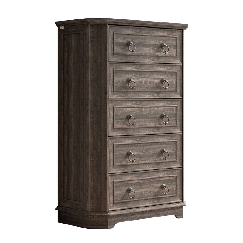 Farmhouse Wooden Dresser with Charging Station - Walnut