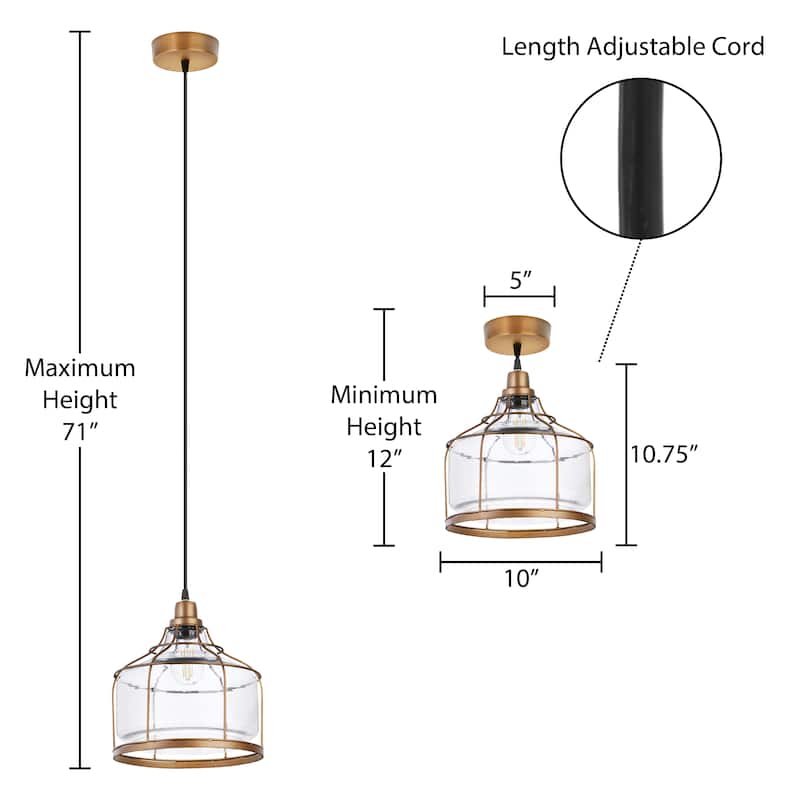 Bernadette River of Goods Brass Metal and Clear Glass Pendant Lamp - 10" x 10" x 12/71"