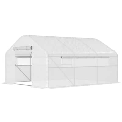 Large White Greenhouse with Heavy Duty Galvanized Steel Frame and UV Resistant PE Cover for Outdoor Gardening