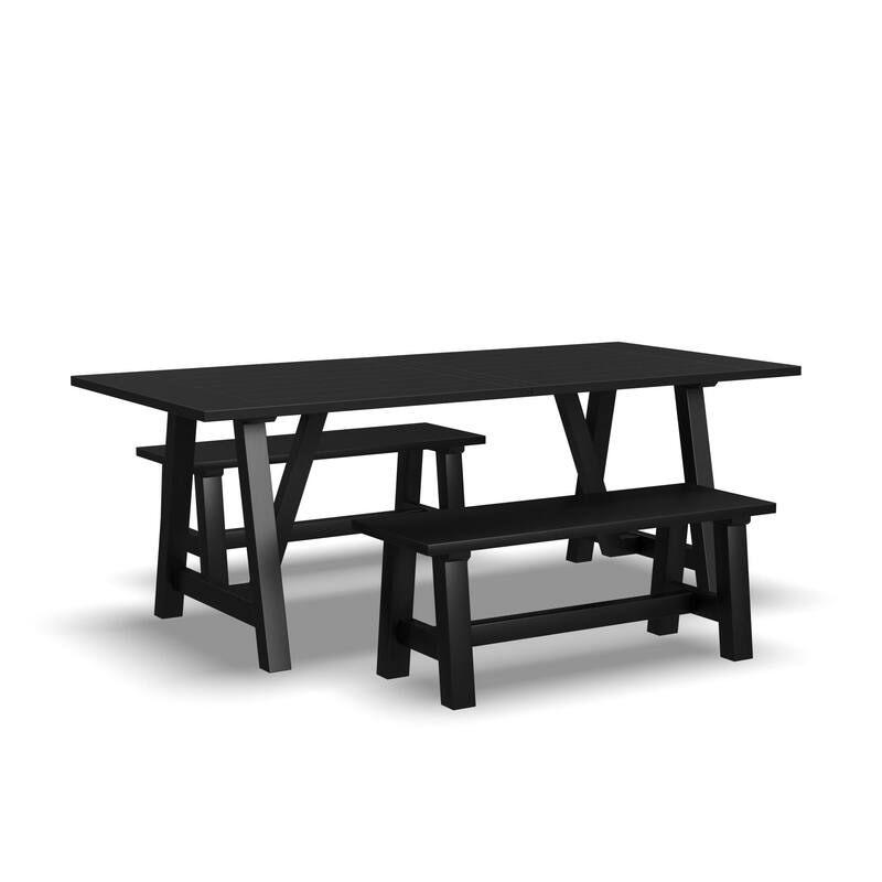 Trestle Black Wood Dining Table with 2 Benches