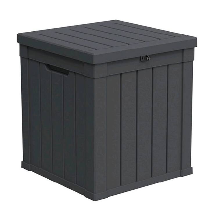 50GAL Deck Box with Lockable Lid -Weatherproof Rattan-Grain Resin Storage, Easy Assembly - Black