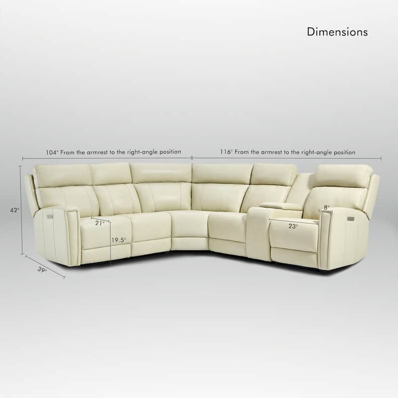 104" W Genuine Leather Power Recliner Sectional Sofa with Zero Gravity, Ajustable Headrest, USB Ports & Console