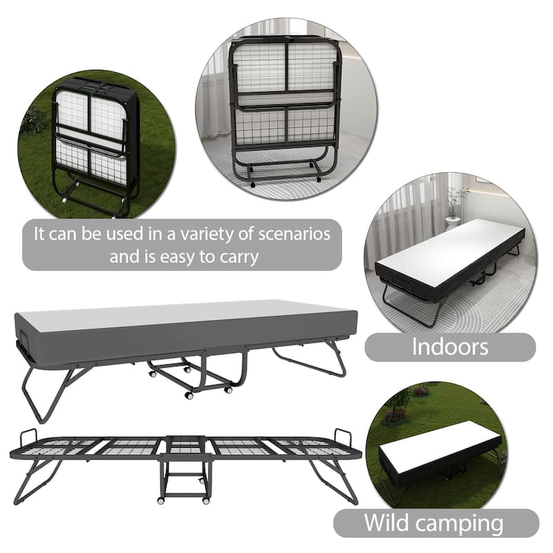 Twin Size Portable Foldable Bed with Memory Foam Mattress Space Saving Guest