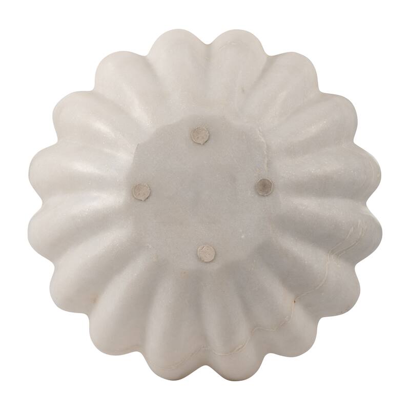 Sagebrook Home Marble, 12"D Shell Shaped Tray, White, Round, 3"H, Solid Color - 12.0" x 12.0" x 3.0"