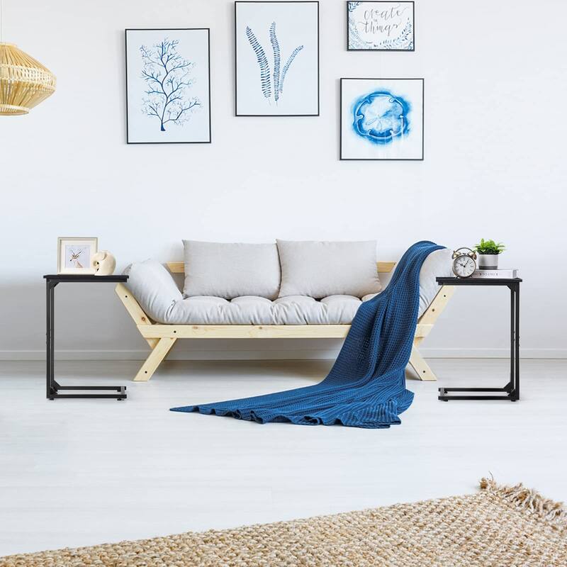 C Shaped Side Table Set of 2, C Table for Sofa, Couch Table End Table Slide Under, Snack Side Table for Living Room