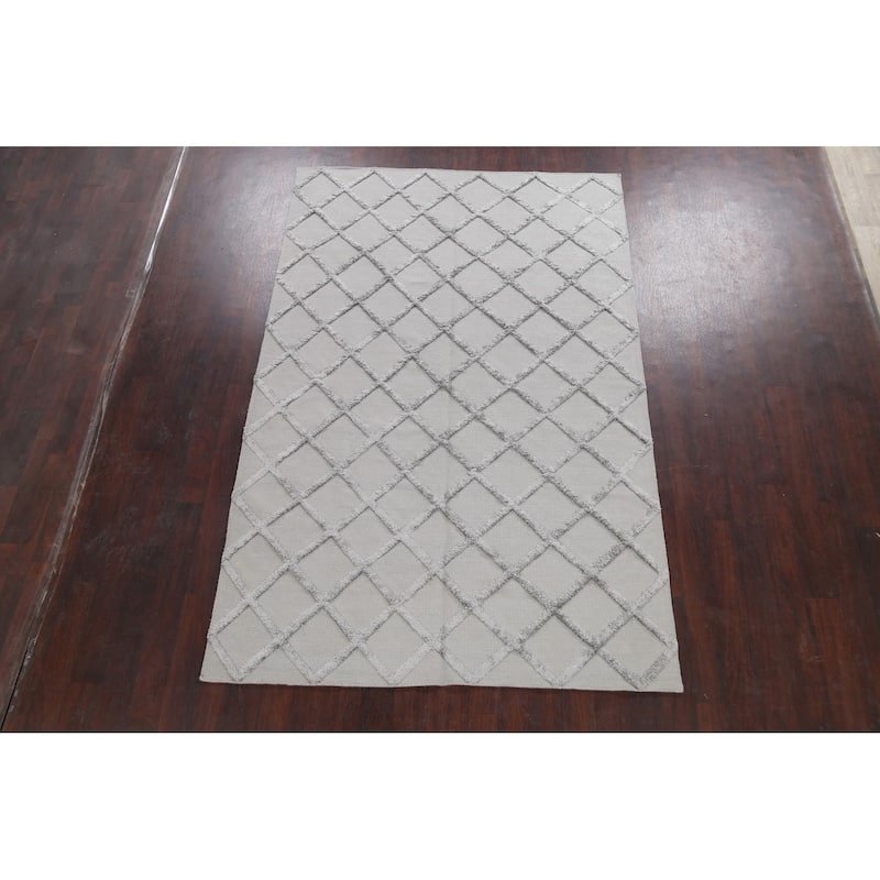 Wool/ Viscose Modern Oriental Kilim Trellis Area Rug Hand-woven - 6'1" x 8'7"