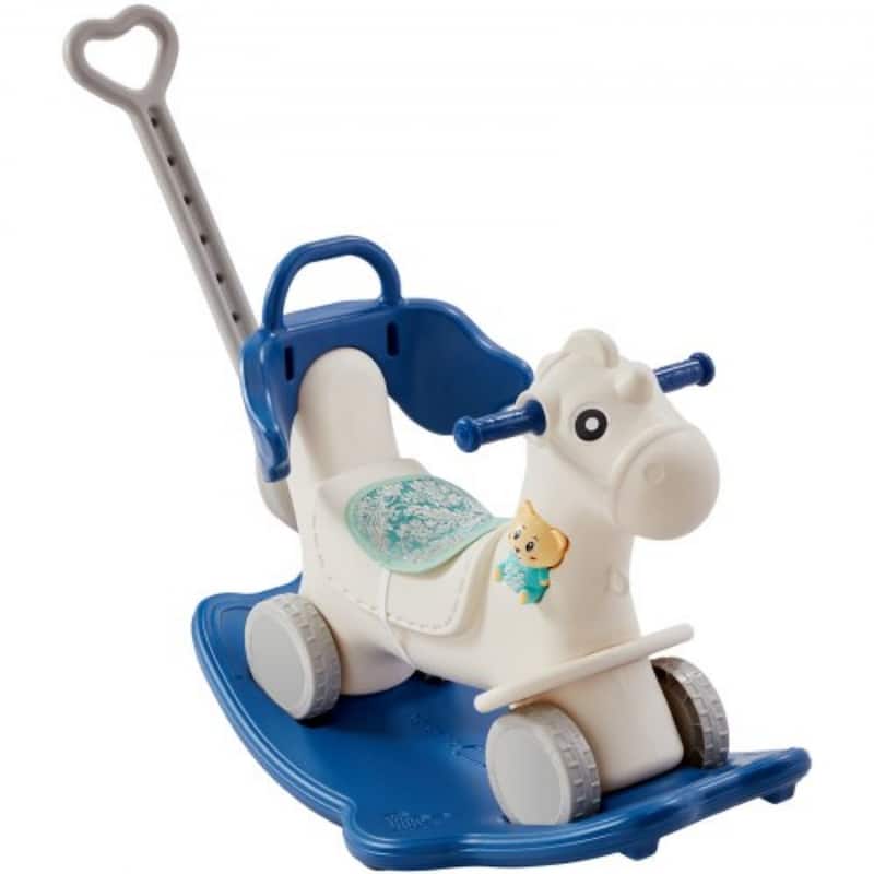 4 in 1 Rocking Horse for Toddlers with Wheels Push Handle and Sound - 34.64 x 15.35 x 26.37 inch - Blue