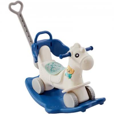 4 in 1 Rocking Horse for Toddlers with Wheels Push Handle and Sound - 34.64 x 15.35 x 26.37 inch
