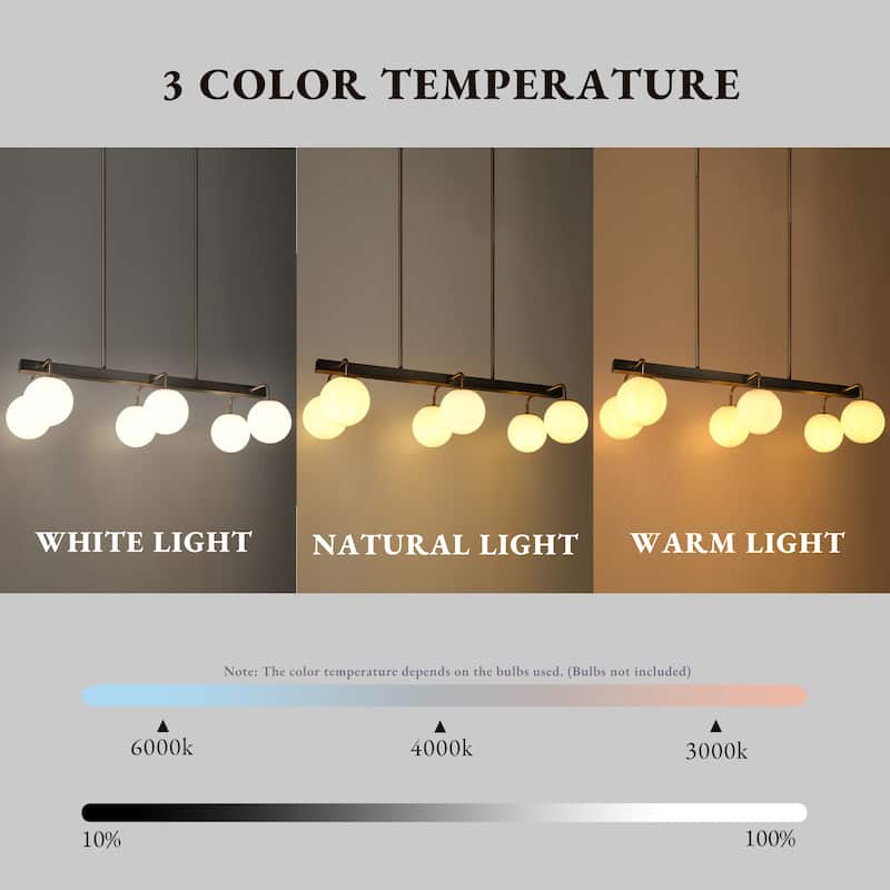 Aladari Modern Gold 6-Light Chandelier Opal Glass Rectangle Island Lights - Brushed Black Nickel - L 33.5" x W 15" x H 8.7"