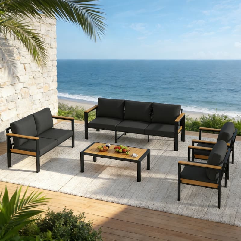 4/5/7-Piece Patio Conversation Set with Table, All-Weather Aluminum Furniture for Outdoor Living - Gray/Black