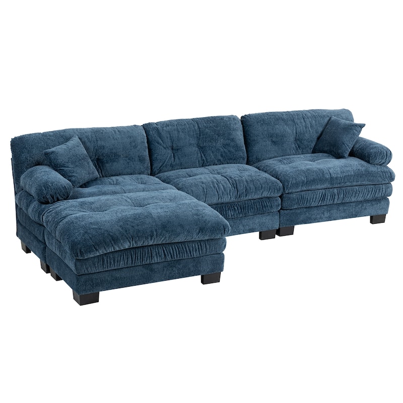 120.87" Chenille L-Shaped Sectional Sofa with Reversible Design, and 3-Seat Sleeper & Ottoman - Dual-Layer Cushion