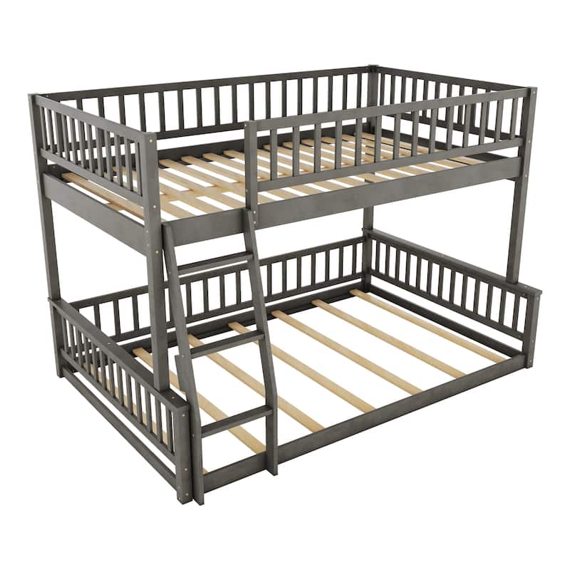Full XL over Queen Bunk Bed with Ladder and Guardrails, Walnut