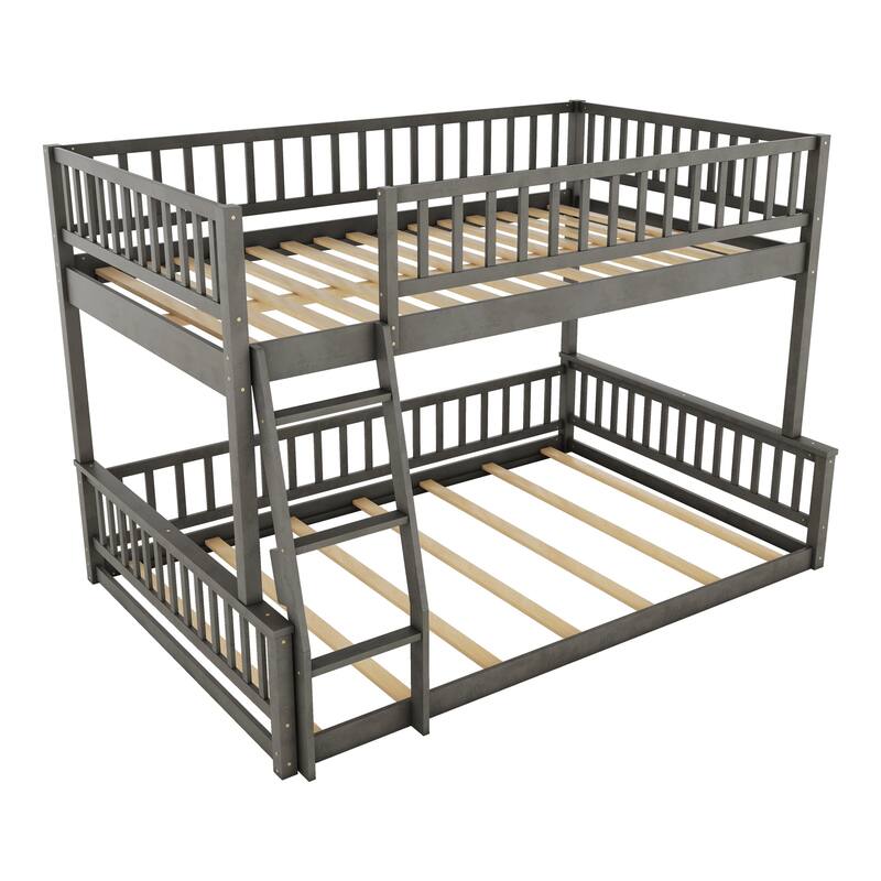 Space-Saving Full XL over Queen Bunk Bed with Ladder and Guardrails in Gray