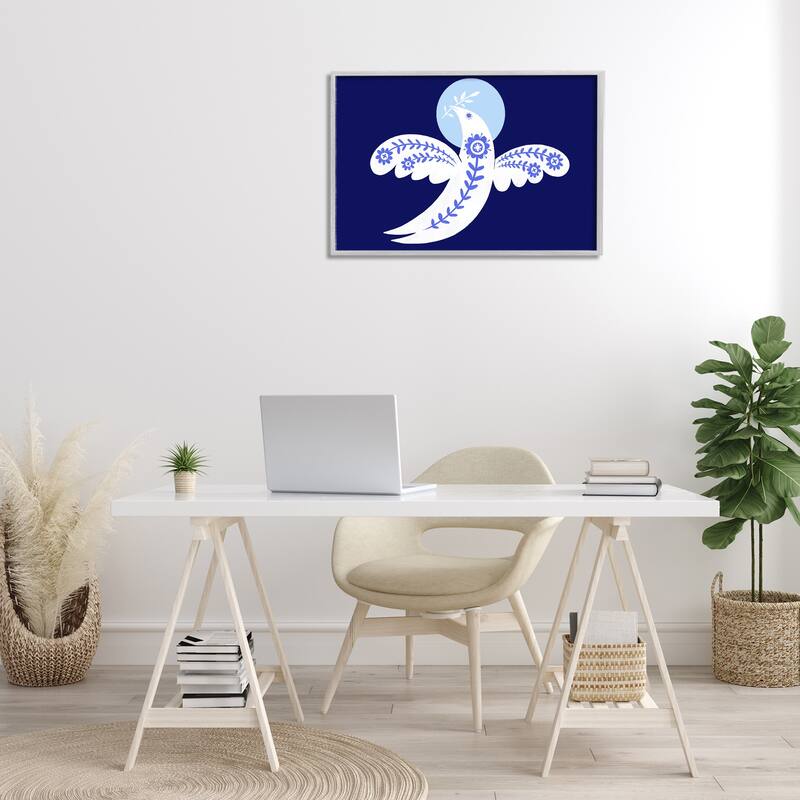 Stupell Peace Dove with Folk Florals Framed Giclee Art Design By Hannah Moren