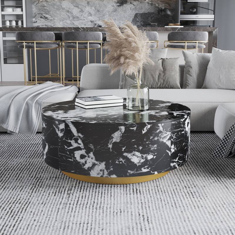 Modern Round Coffee Table with 2 large Drawers