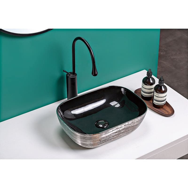 Ruvati 20 x 16 inch Bathroom Vessel Sink Silver Decorative Art Above Vanity Counter Black Ceramic - RVB2016BS - 9' x 12'