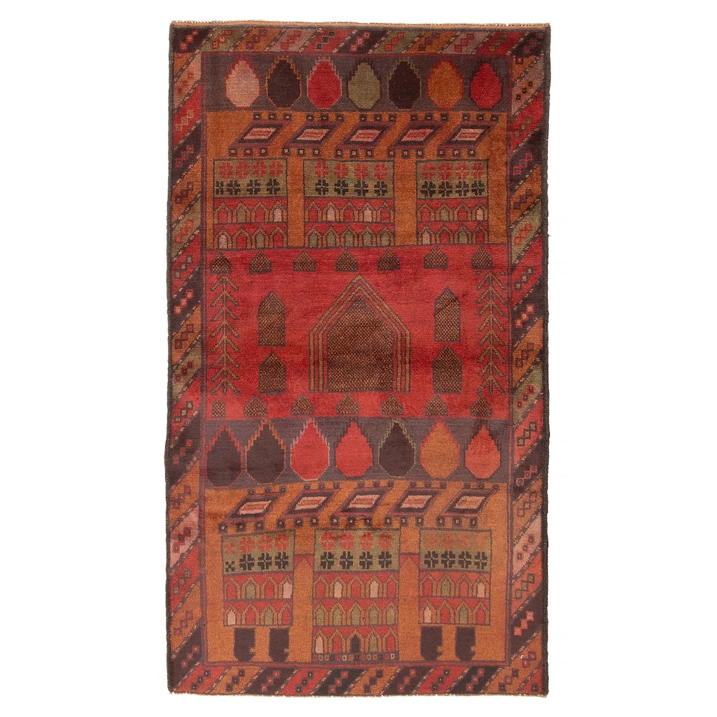 ECARPETGALLERY Hand-knotted Baluch Red Wool Rug - 3'7 x 6'3