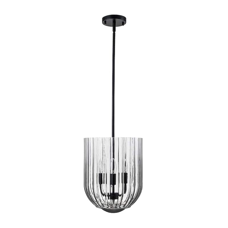 Modern Candle Style Round Reeded Taper Glass Shade Pendant 11in