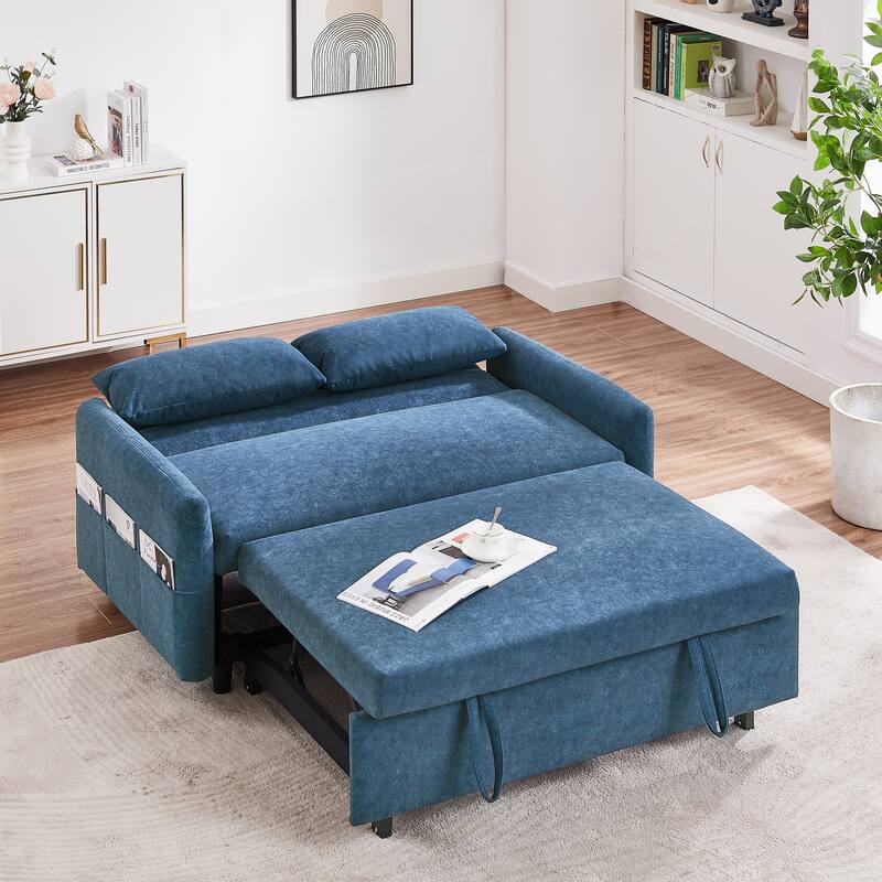 Pull Out Sleep Sofa Bed, 55.1" Loveseats Sofa Couch w/ Adjsutable Backrest, Convertible Sofa Bed w/ Storage Pockets & USB Ports