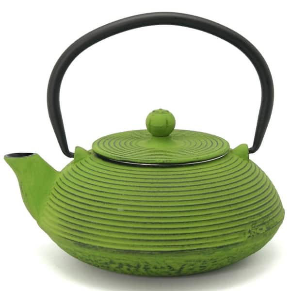 Creative Home Kyusu 20 oz Cast Iron Tea Pot Tea Kettle with Removable Stainless Steel Infuser Basket, Green