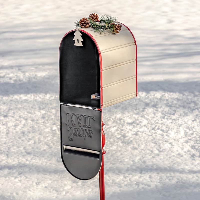 42" Tall Standing Christmas Mailbox with LED Wreath - 12"x12"x42"
