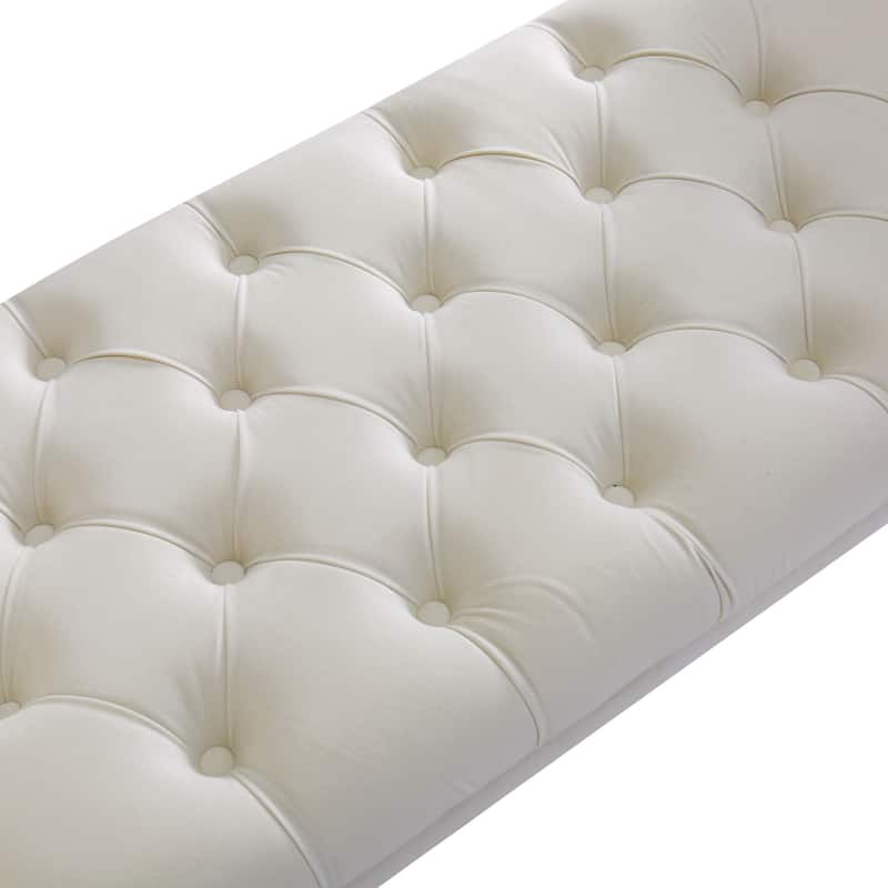 Rectangular End of Bed Bench Upholstered Seat with Tufted Buttons, Decorative Bench Window Bench with Armrests