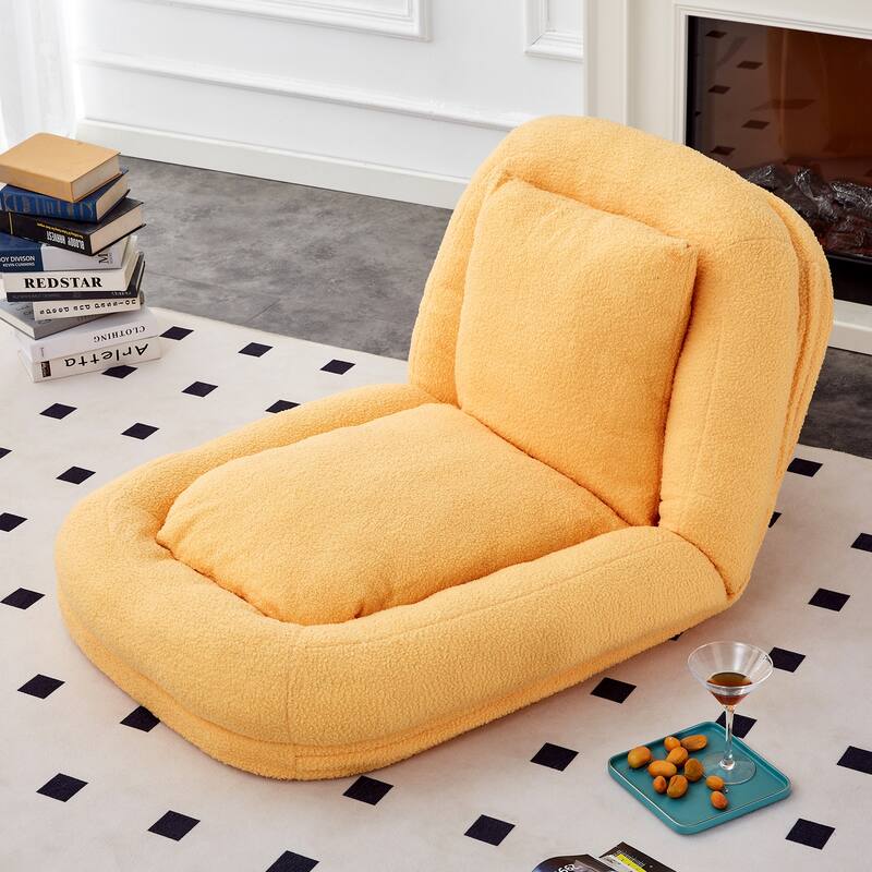 Folding Sofa Chair with 5 Adjustable Positions Plush Floor Lounge Chair - Yellow