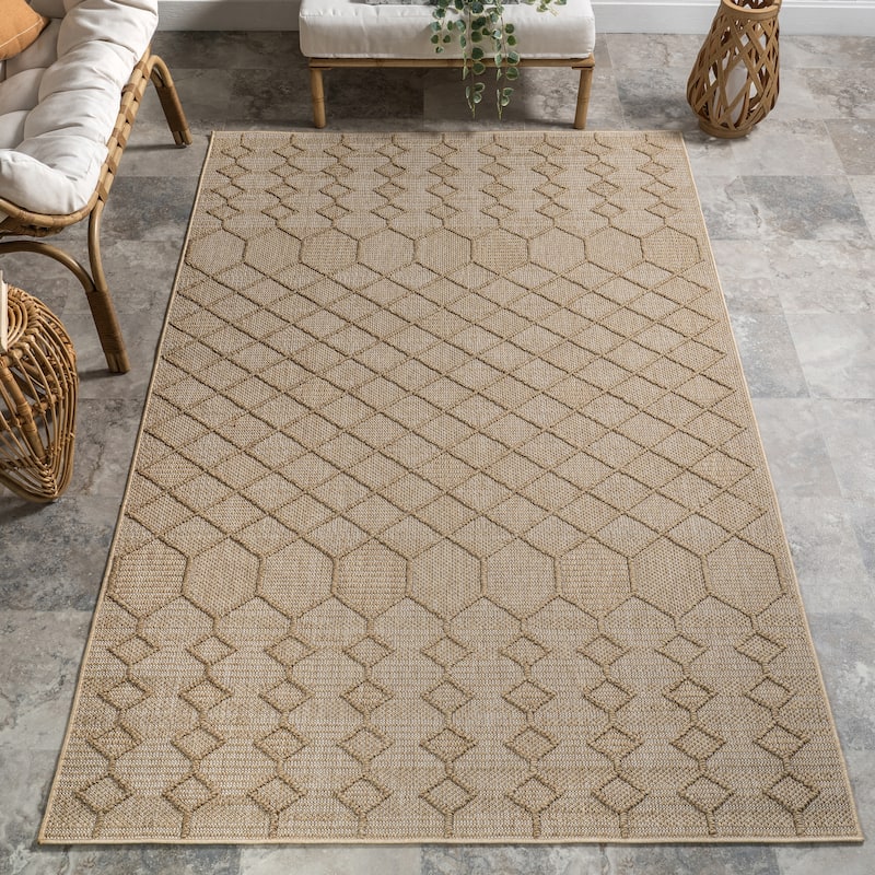 Nuloom Malina Geometric Indoor/Outdoor Area Rug - 7'10" x 10' - Dark Beige