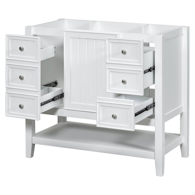 36" Blue Bathroom Vanity Cabinet, Three Drawers, One Cabinet, Open Shelf, Freestanding Design